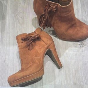 Brown Suede Ankle Boots with Tassels